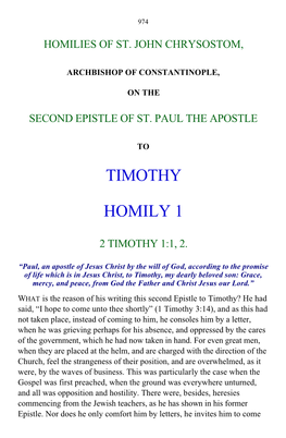 Timothy Homily 1