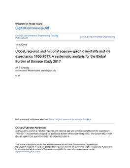 Global, Regional, and National Age-Sex-Specific Mortality and Life Expectancy, 1950-2017: a Systematic Analysis for the Global Burden of Disease Study 2017