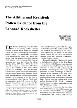 The Altithermal Revisited: Pollen Evidence from the Leonard Rockshelter