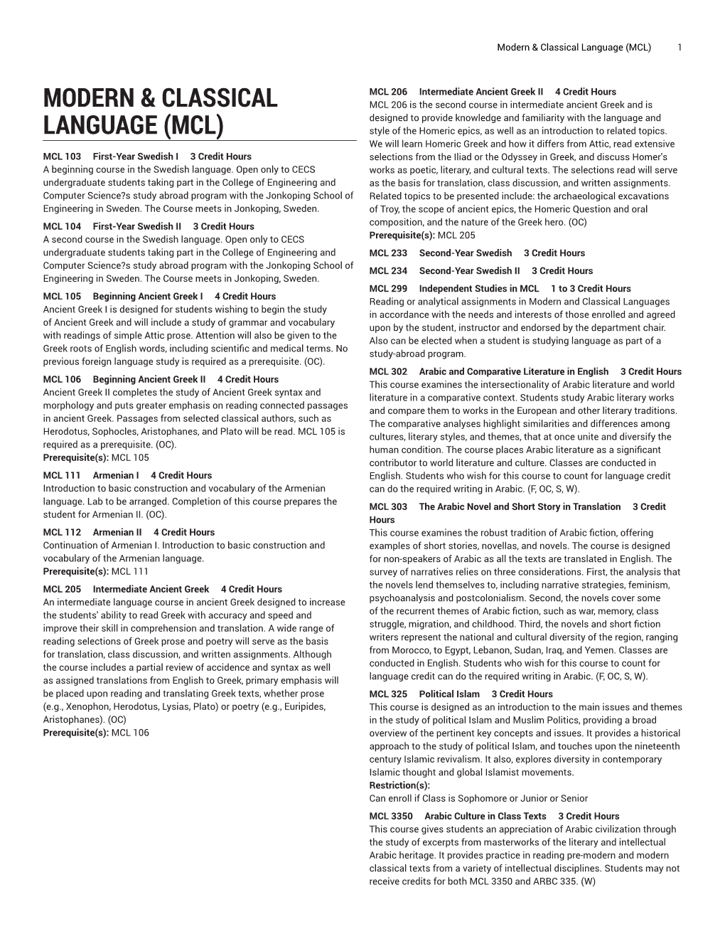 Modern & Classical Language (MCL)