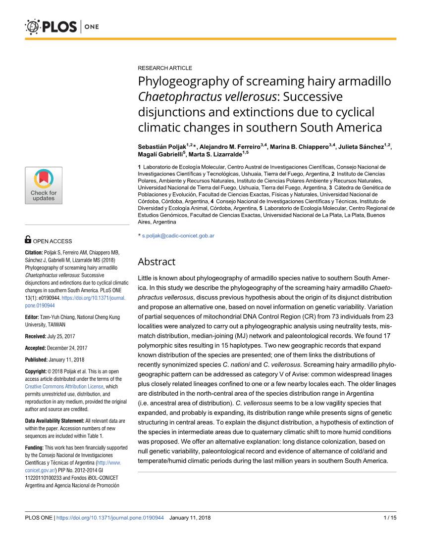 Phylogeography of Screaming Hairy Armadillo Chaetophractus Vellerosus