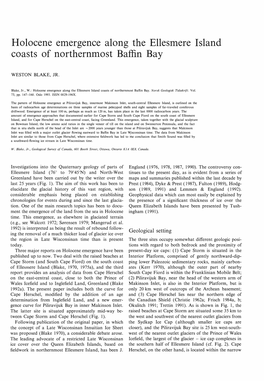 Holocene Emergence Along the Ellesmere Island Coasts of Northernmost Baffin Bay