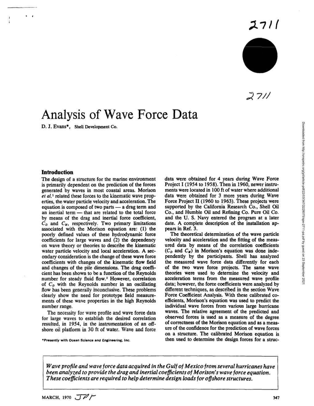 Analysis of Wave Force Data