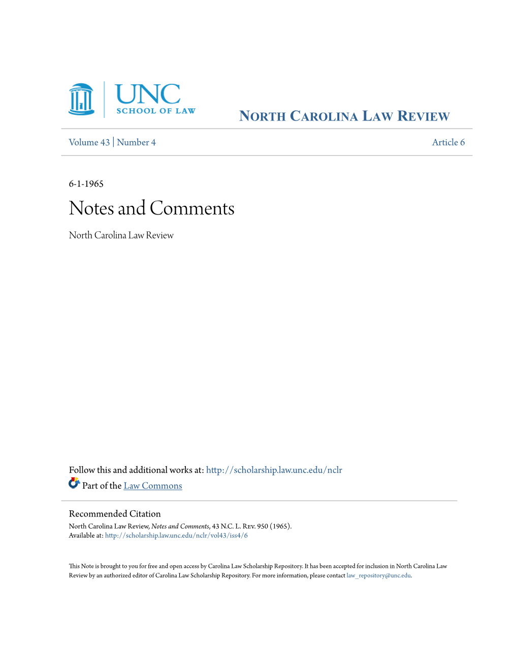 Notes and Comments North Carolina Law Review