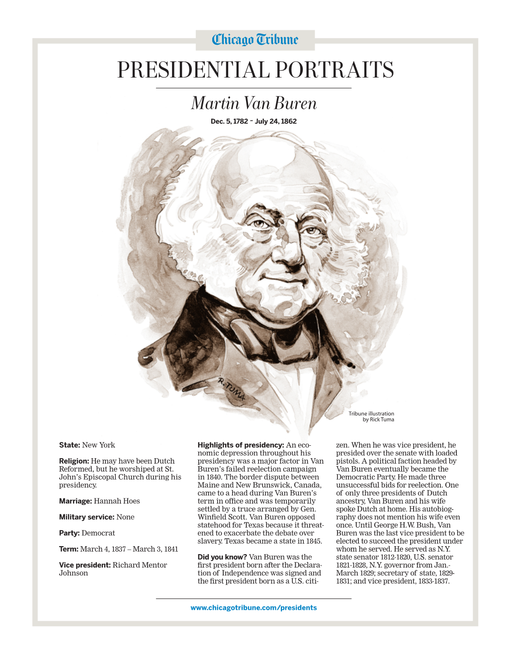 Presidential Portraits Martin Van Buren Dec