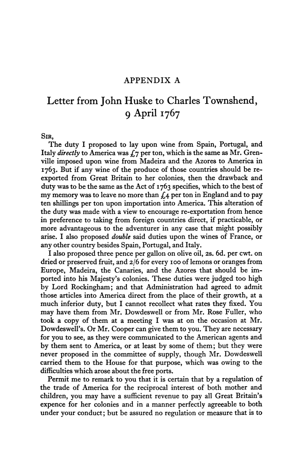 Letter from John Huske to Charles Townshend, 9 April 1767