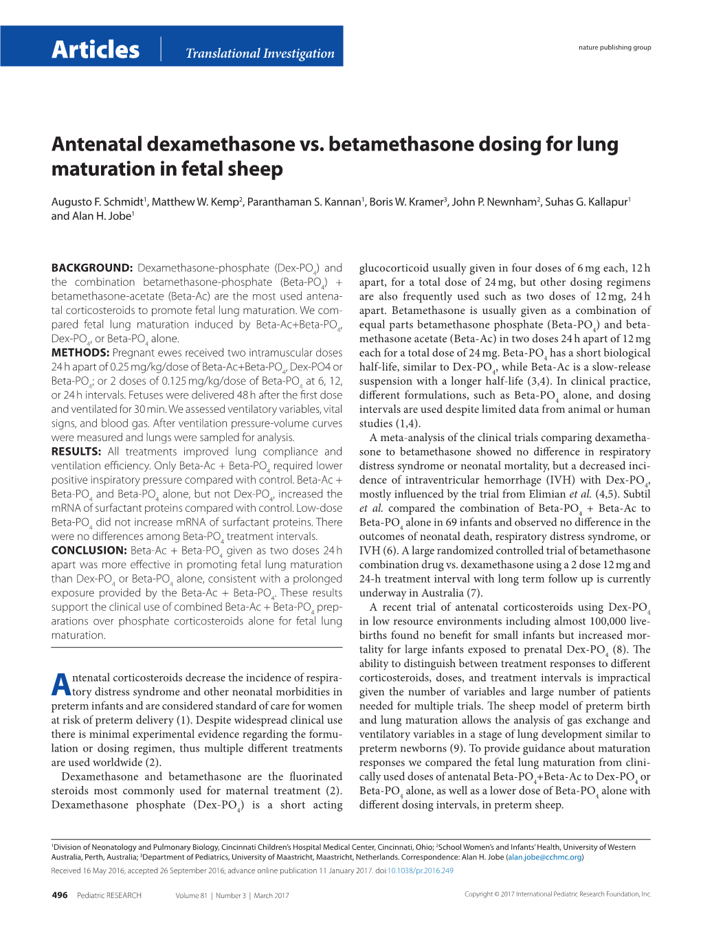 Antenatal Dexamethasone Vs. Betamethasone Dosing for Lung Maturation in Fetal Sheep