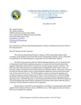 Comments of California Sportfishing Protection Alliance on Habitat Conservation Plan for the Calaveras River