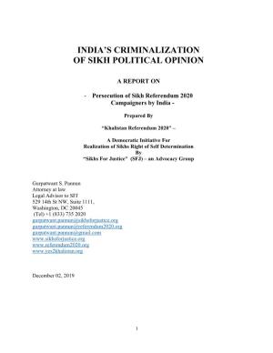 India's Criminalization of Sikh Political Opinion