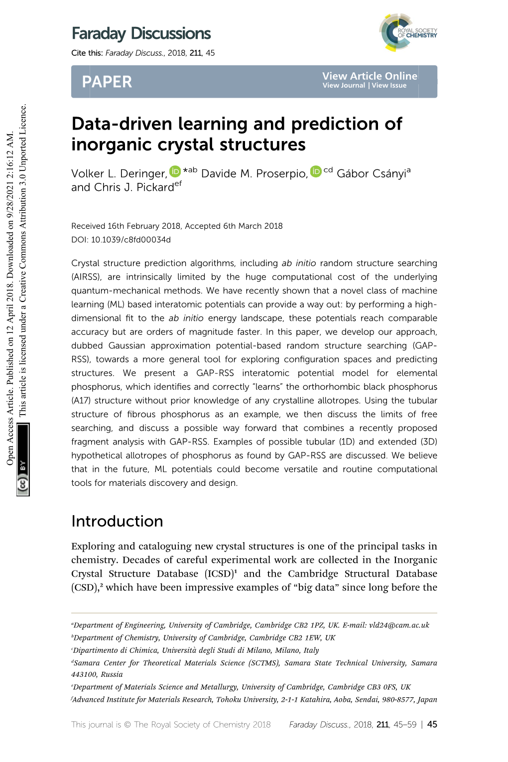 Data-Driven Learning and Prediction of Inorganic Crystal Structures