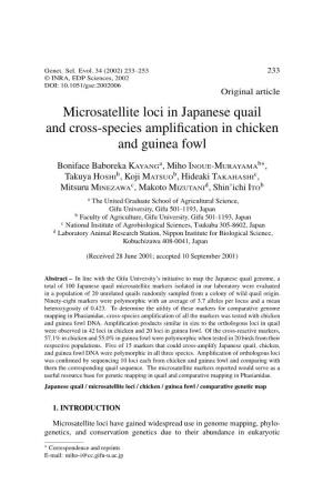 Microsatellite Loci in Japanese Quail and Cross-Species Amplification In