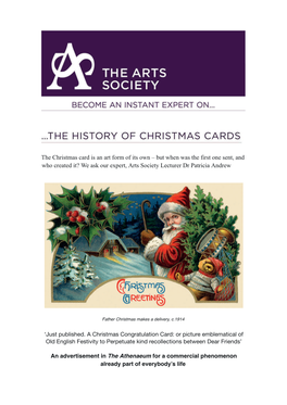 The Christmas Card Is an Art Form of Its Own – but When Was the First One Sent, and Who Created It? We Ask Our Expert, Arts Society Lecturer Dr Patricia Andrew