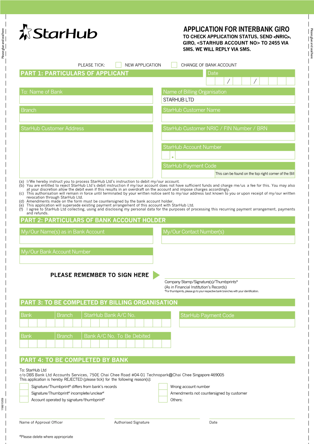 APPLICATION for INTERBANK GIRO H E