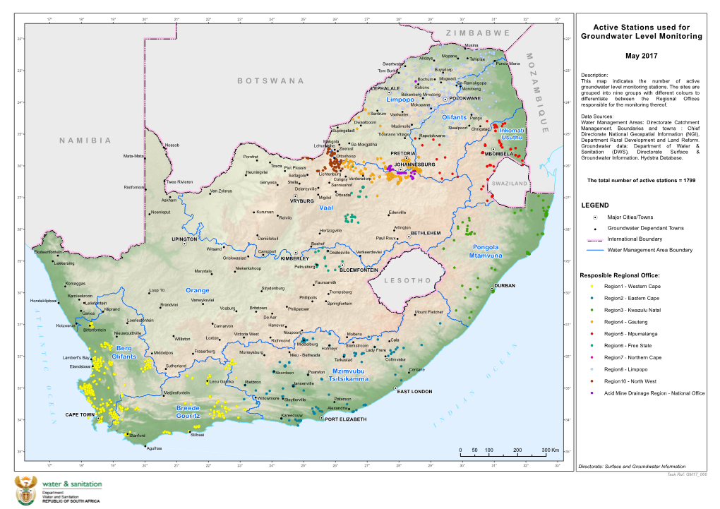 NAMIBIA BOTSWANA ZIMBABWE M O Z a M B I Q U E Active Stations Used for Groundwater Level Monitoring