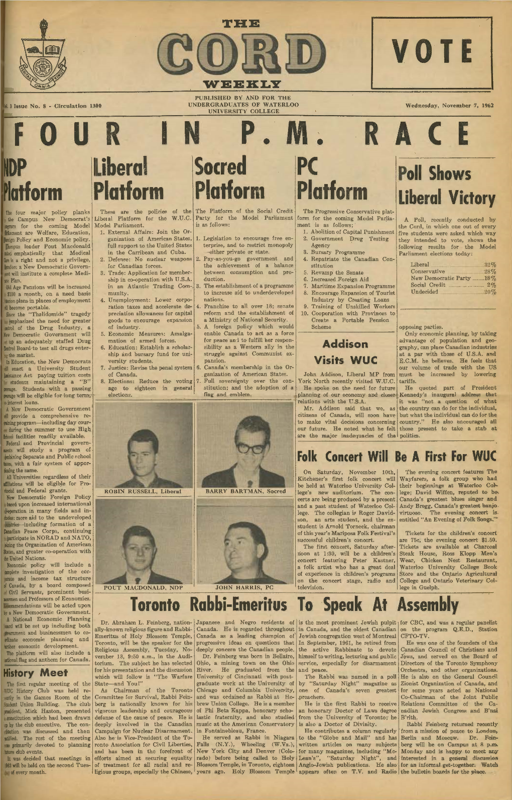 The Cord Weekly (November 7, 1962)