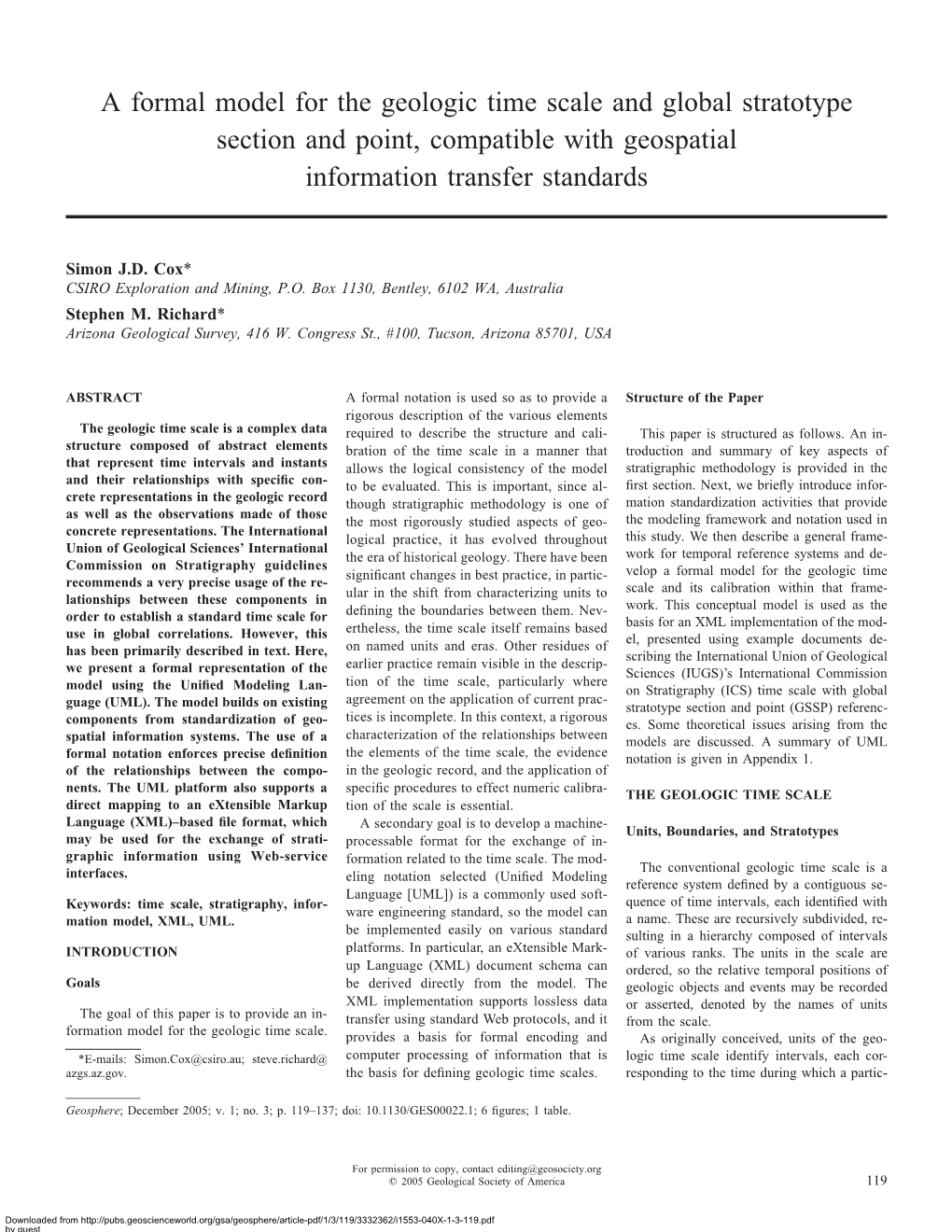 A Formal Model for the Geologic Time Scale and Global Stratotype Section and Point, Compatible with Geospatial Information Transfer Standards