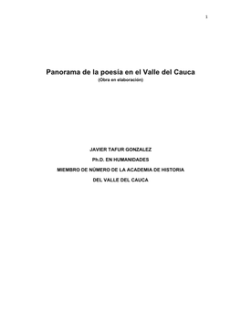 Panorama De La Poesía En El Valle Del Cauca (Obra En Elaboración)