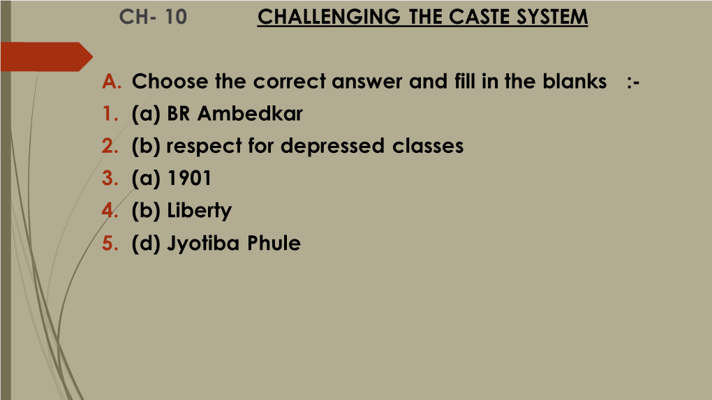 (A) BR Ambedkar 2. (B) Respect for Depressed Classes 3