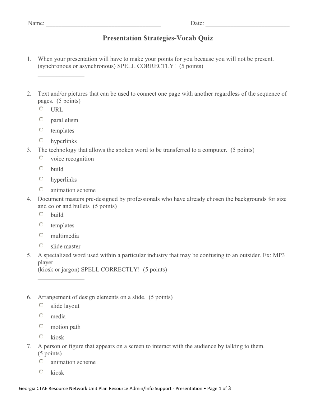 Georgia CTAE Resource Network Unit Plan Resource Admin/Info Support - Presentation Page 3 of 3