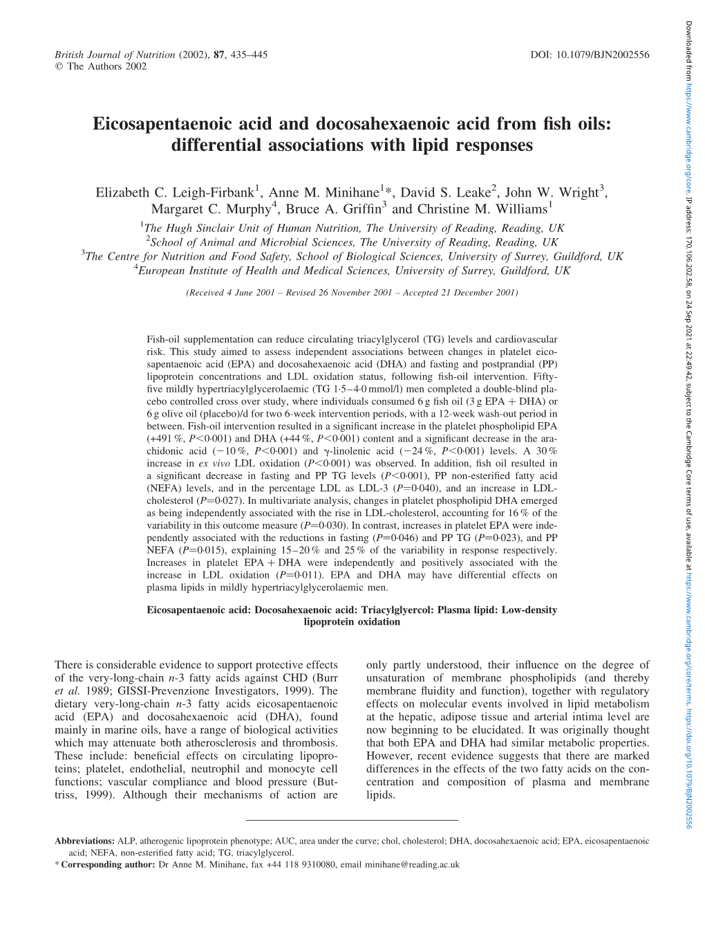 Eicosapentaenoic Acid and Docosahexaenoic Acid from Fish Oils