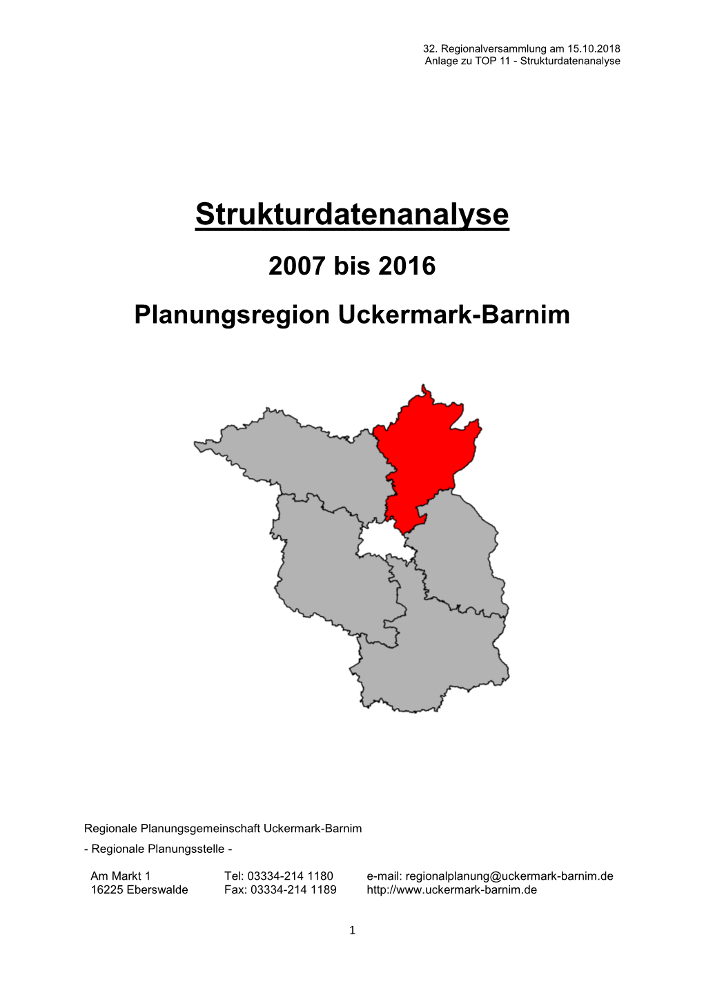 Strukturdatenanalyse 2007 Bis 2016 Planungsregion Uckermark-Barnim