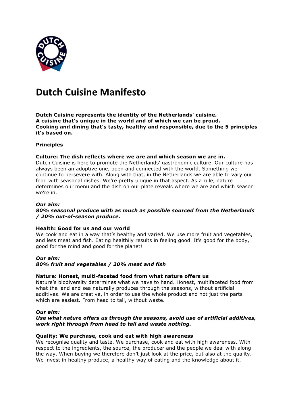 Dutch Cuisine Manifesto