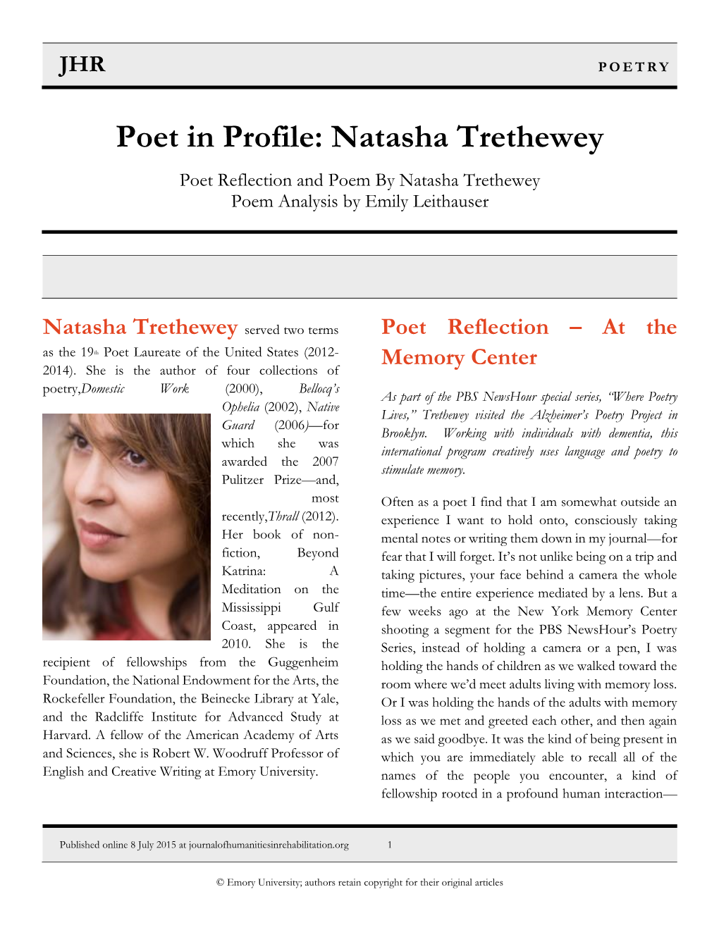 Natasha Trethewey Poet Reflection and Poem by Natasha Trethewey Poem Analysis by Emily Leithauser