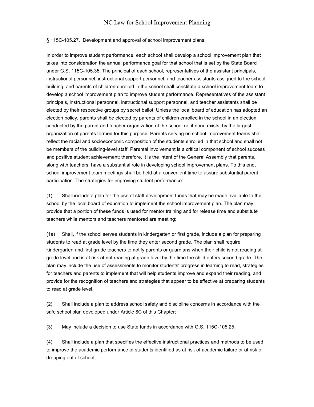 NC Law for School Improvement Planning