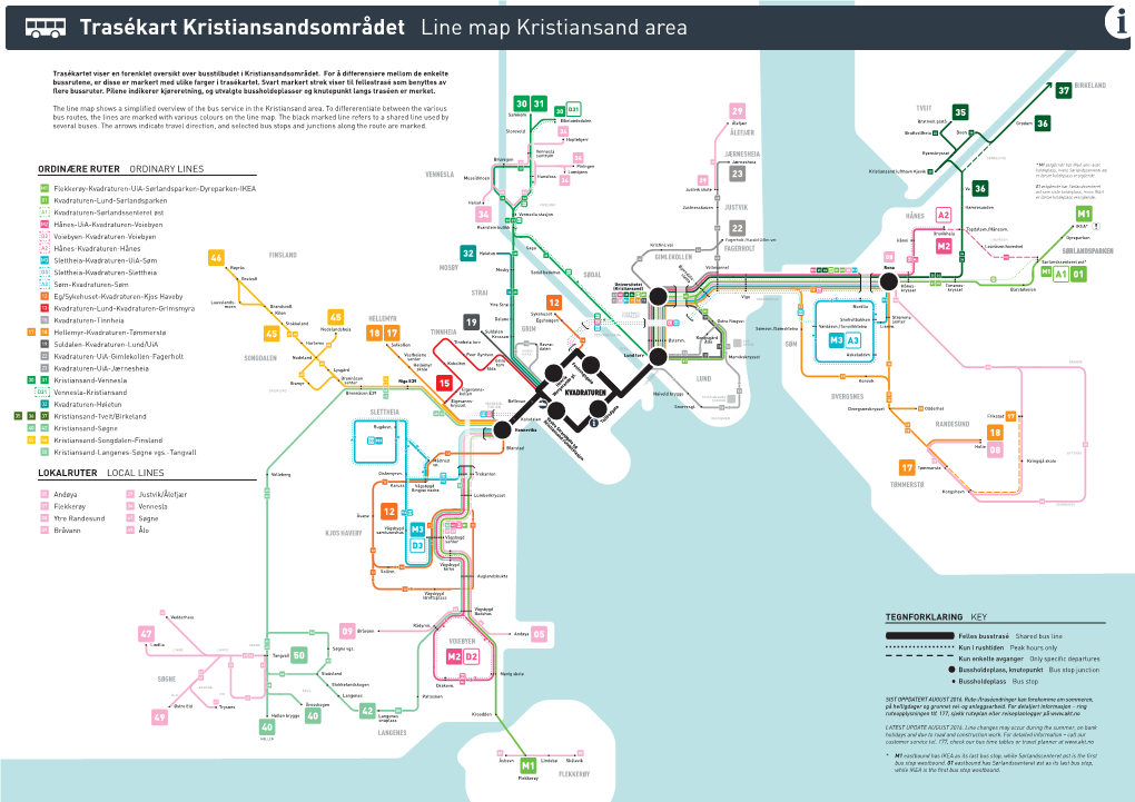 Trasékart Kristiansandsområdet Line Map Kristiansand Area