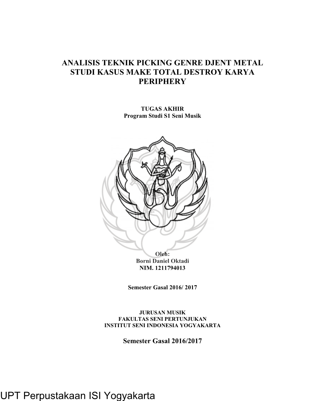 Analisis Teknik Picking Genre Djent Metal Studi Kasus Make Total Destroy Karya Periphery