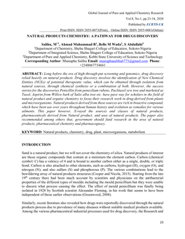 Natural Products Chemistry: a Pathway for Drugs Discovery