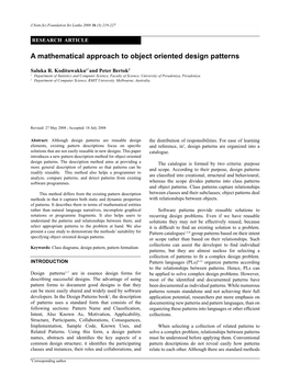 A Mathematical Approach to Object Oriented Design Patterns