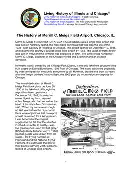 History of Merrill C. Meigs Field Airport, Chicago, IL