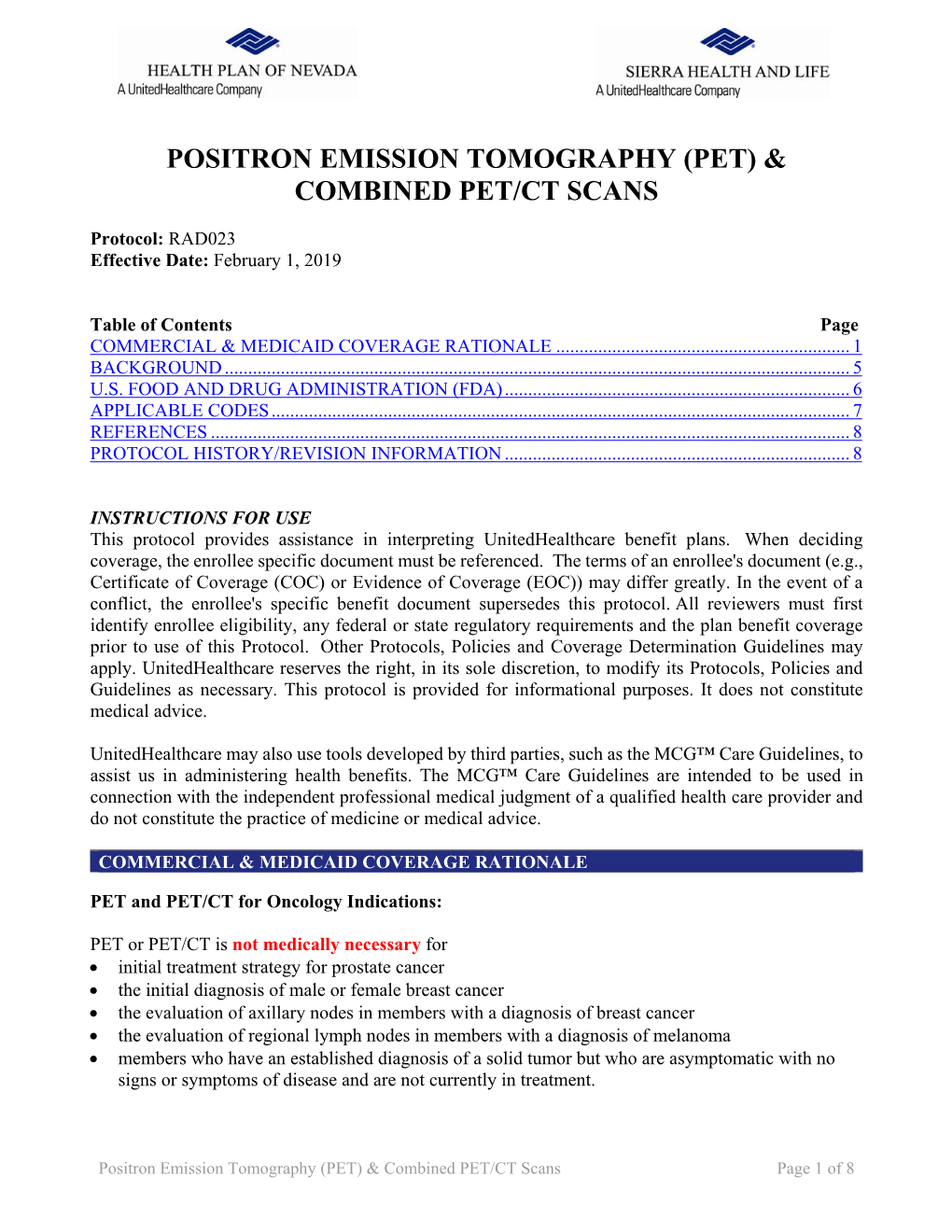 Positron Emission Tomography (Pet) & Combined Pet/Ct Scans