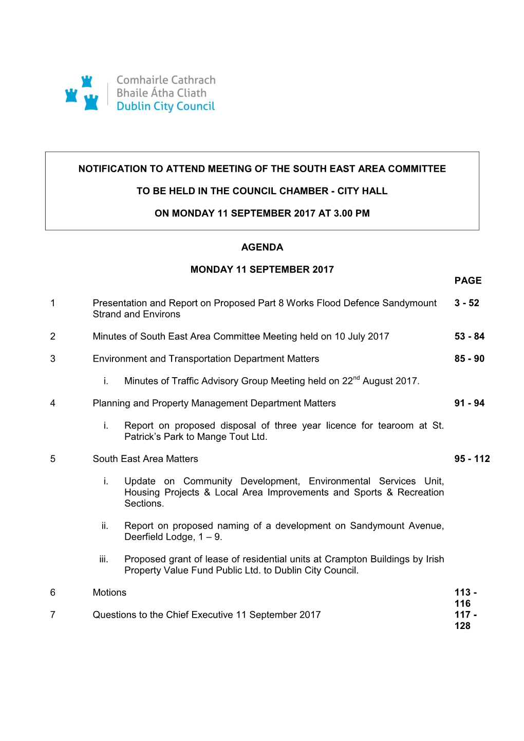 (Public Pack)Agenda Document for South East Area Committee, 11/09