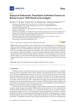 Impact of Eukaryotic Translation Initiation Factors on Breast Cancer: Still Much to Investigate