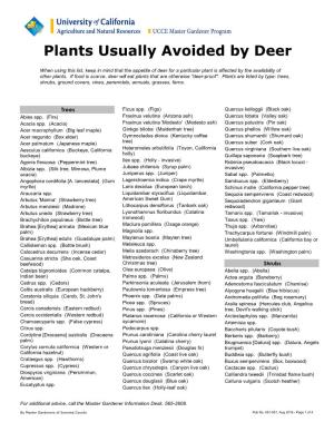 Plants Usually Avoided by Deer