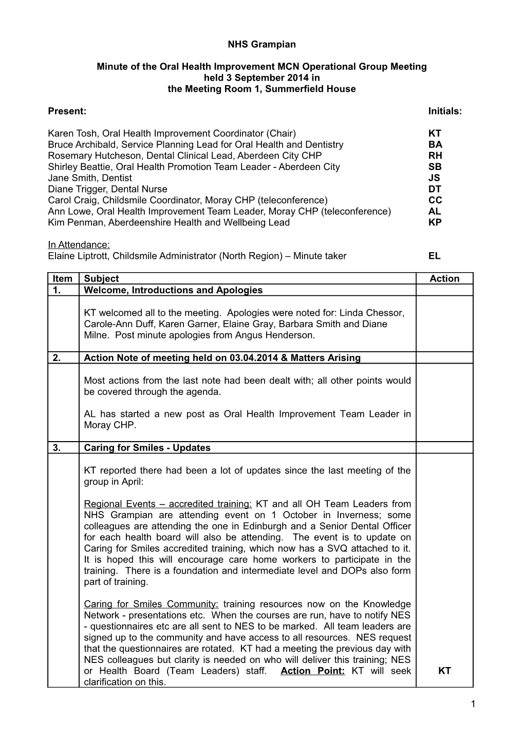 Minute of the Oral Health Improvement MCN Operational Group Meeting