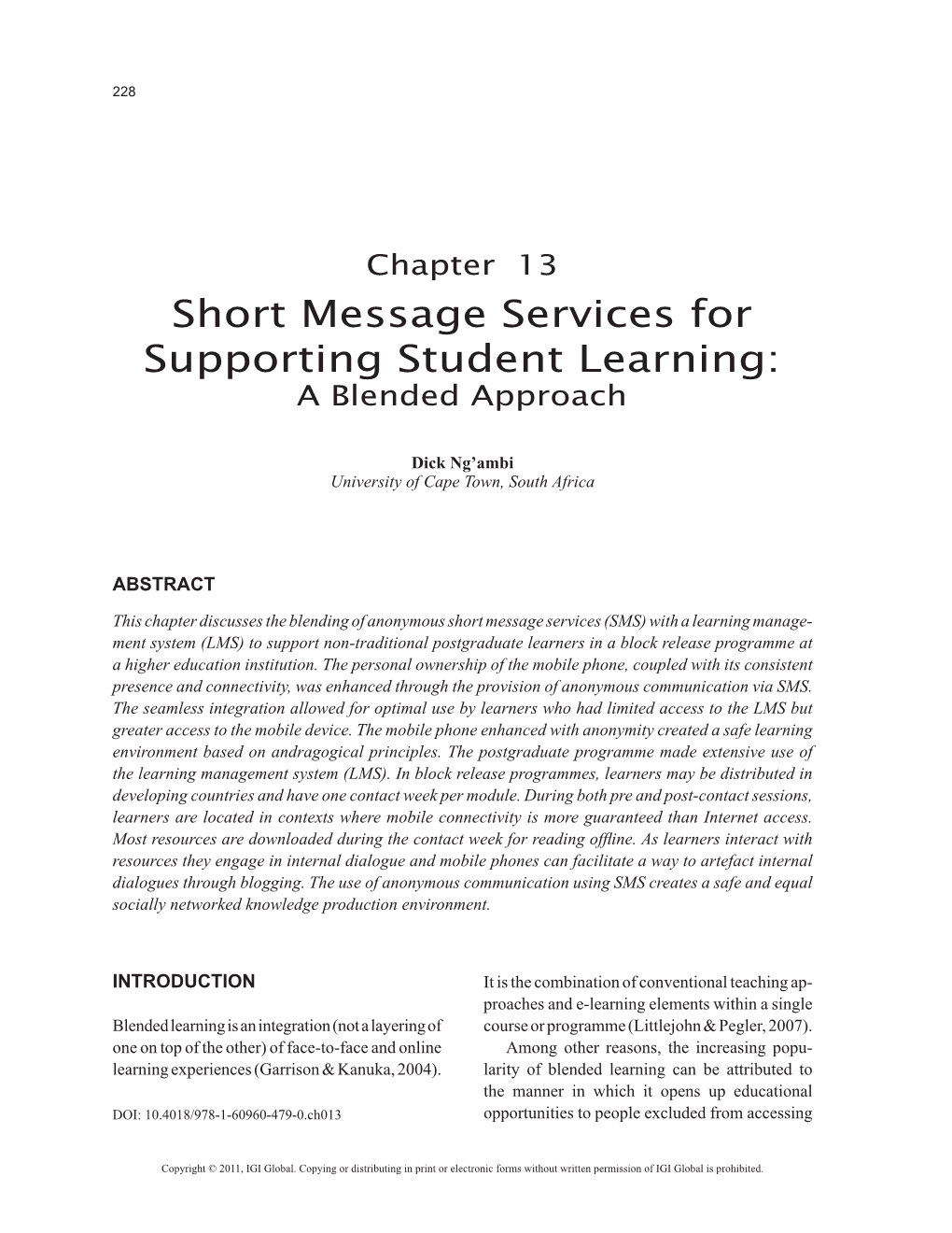 Short Message Services for Supporting Student Learning: a Blended Approach