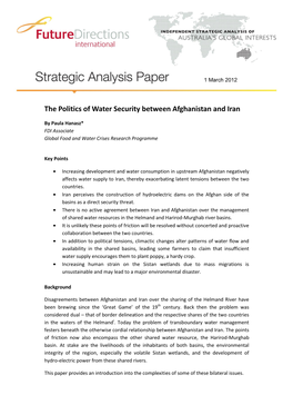 The Politics of Water Security Between Afghanistan and Iran