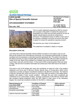 Loch Aline Site of Special Scientific Interest (SSSI) Is Located on the Eastern Side of Loch Aline at the Southern End of the Morvern Peninsula