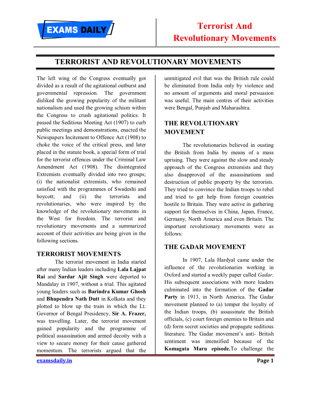Terrorist and Revolutionary Movements