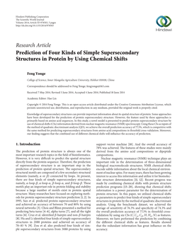 Research Article Prediction of Four Kinds of Simple Supersecondary Structures in Protein by Using Chemical Shifts