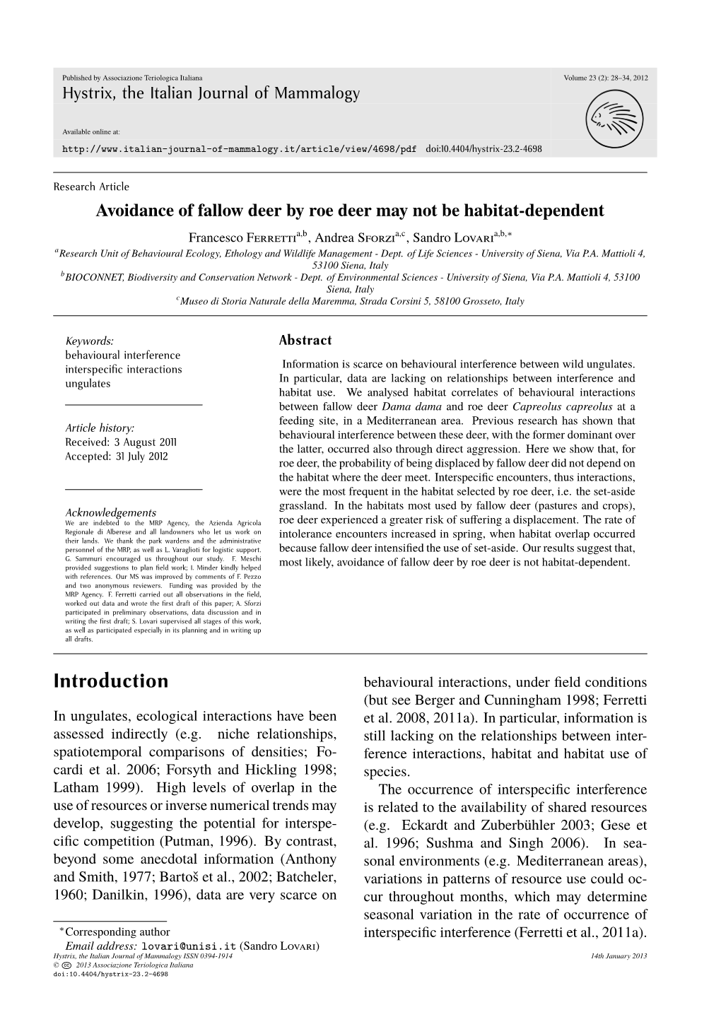 Avoidance of Fallow Deer by Roe Deer May Not Be Habitat-Dependent