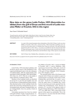 New Data on the Genus Luidia Forbes, 1839 (Asteroidea Lu- Idiidae)