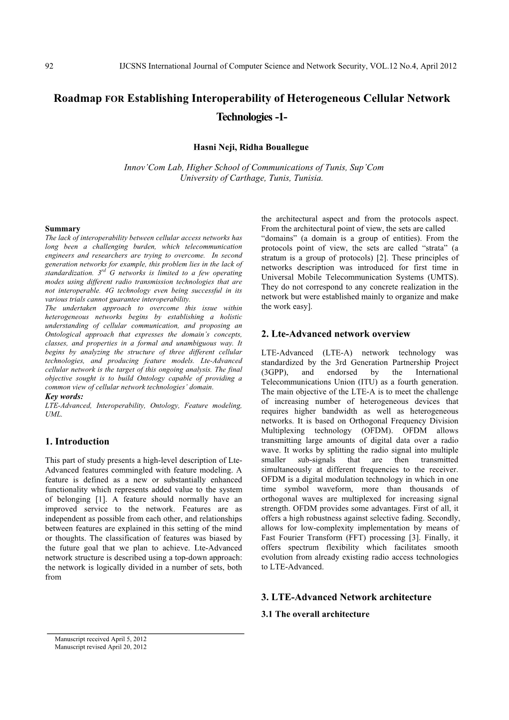 Roadmap for Establishing Interoperability of Heterogeneous Cellular Network Technologies -1