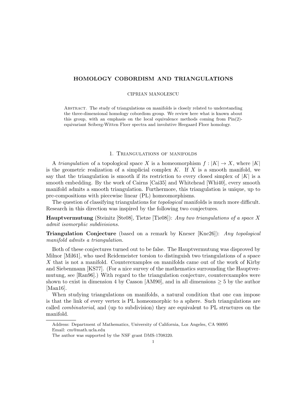 Homology Cobordism and Triangulations