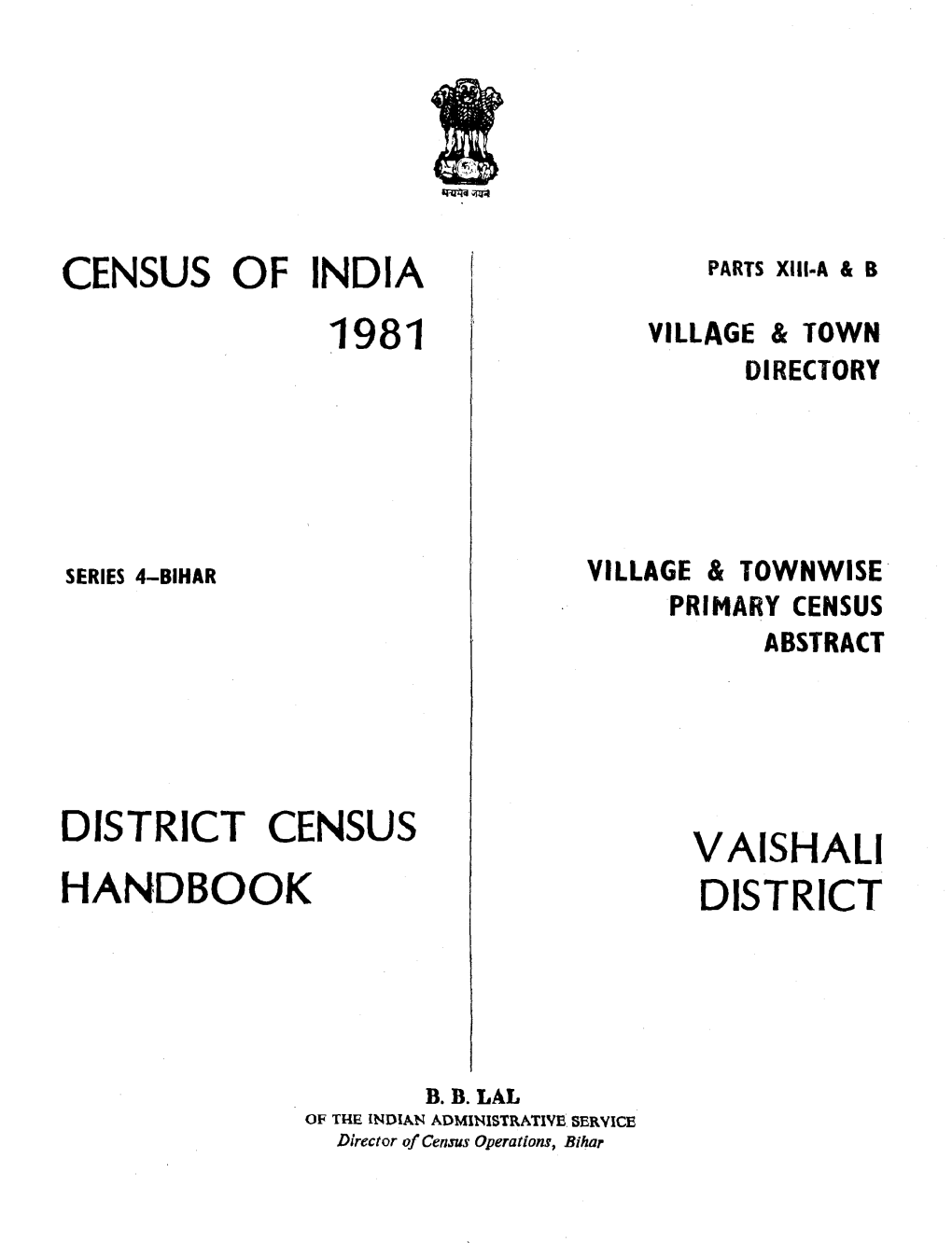Village & Townwise Primary Census Abstract, Vaishali District, Series-4