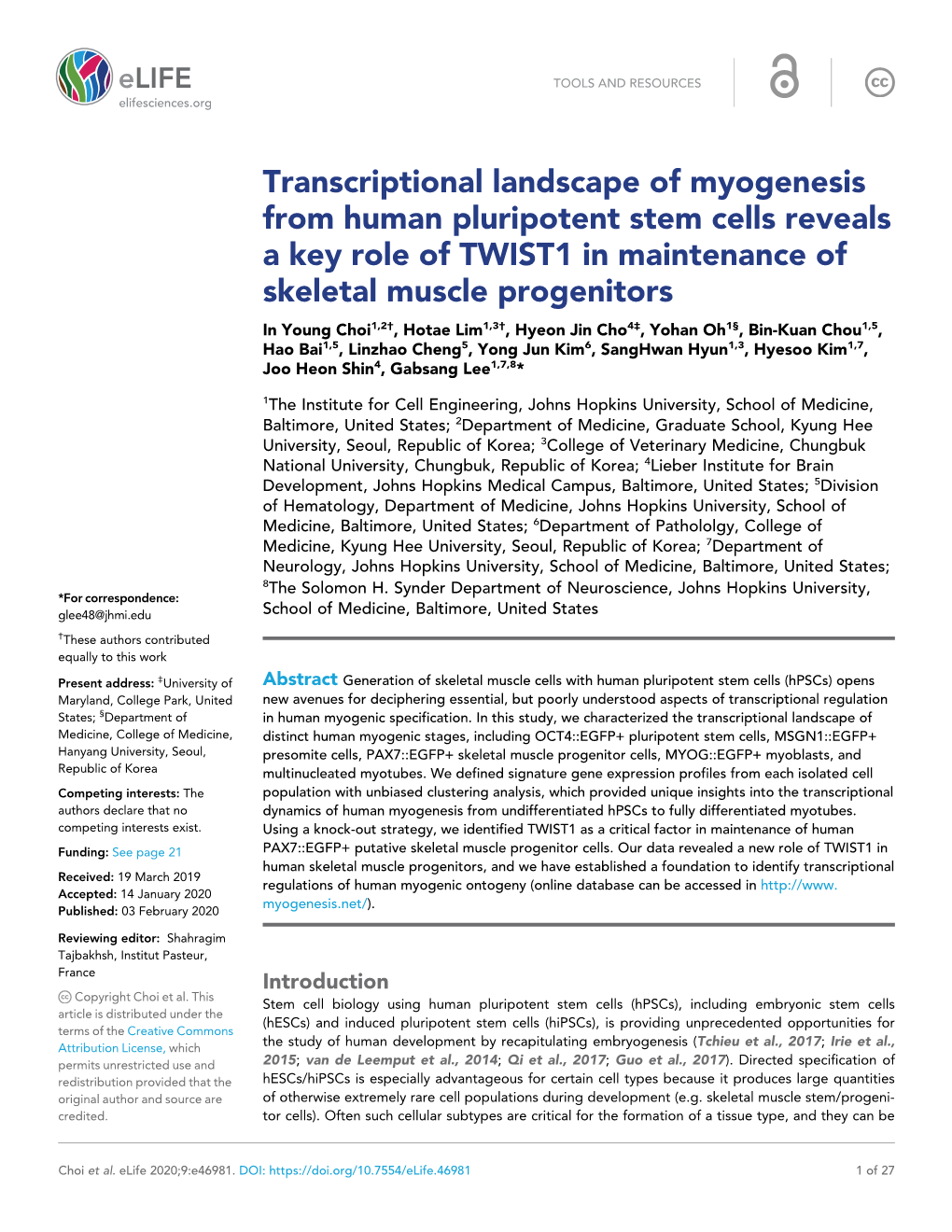 Transcriptional Landscape of Myogenesis from Human Pluripotent