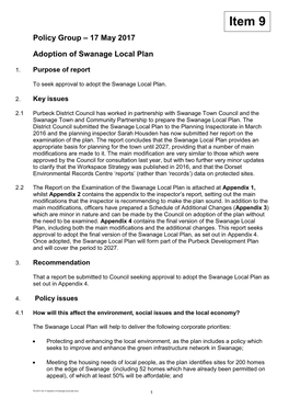 Policy Group – 17 May 2017 Adoption of Swanage Local Plan